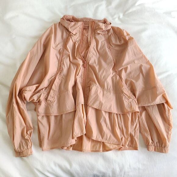 Free People Namaslay Jacket Women's Medium Peach Long Sleeve Full Zip Ruffle - Picture 4 of 8